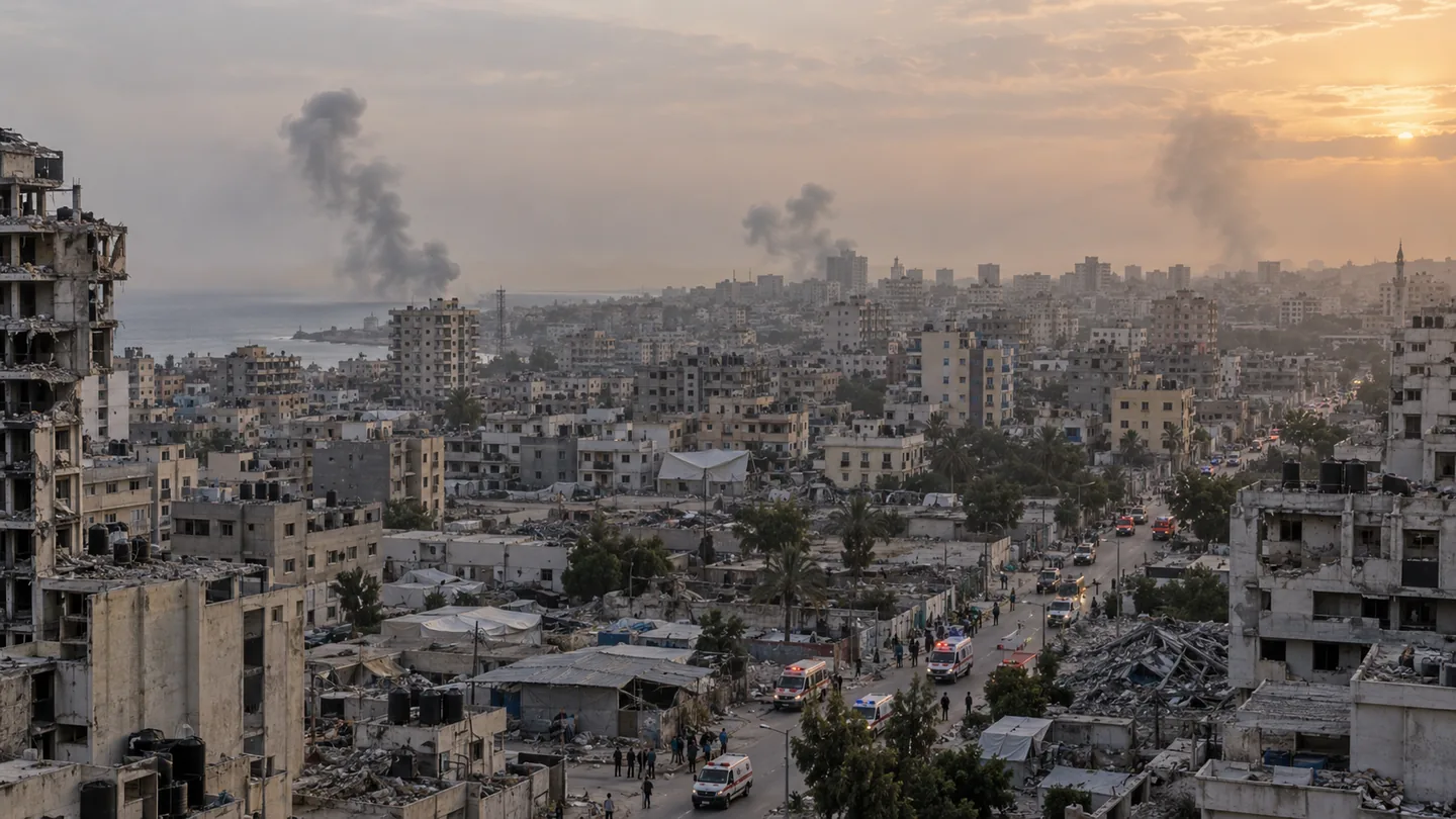 Imagen ilustrativa creada con IA: Ciudad de Gaza tras varios ataques separados